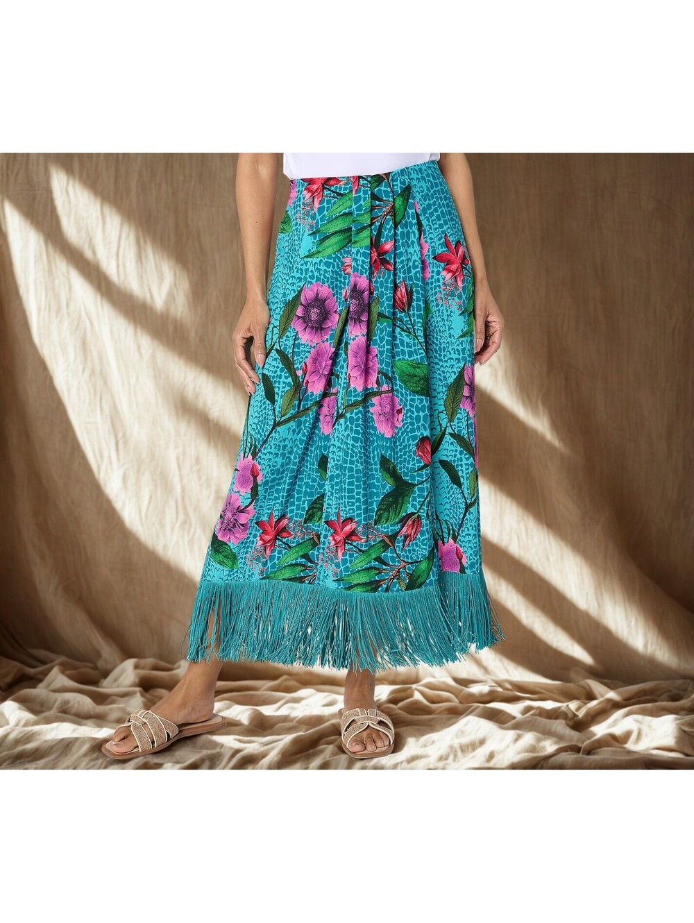 Women with Control Attitudes by Renee Petite Como Jersey Fringe Sarong Skirt XL
